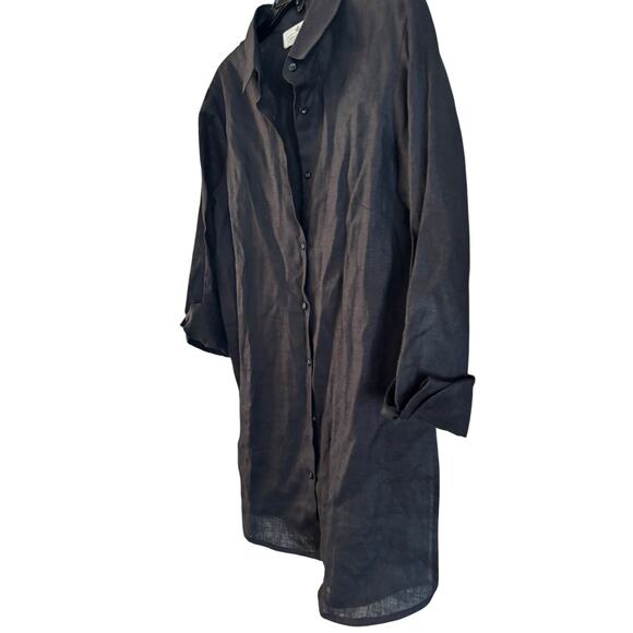 Crown Linen Designs 100% Linen Back Tunic Dress Button Up Long sleeve Medium - Picture 2 of 7